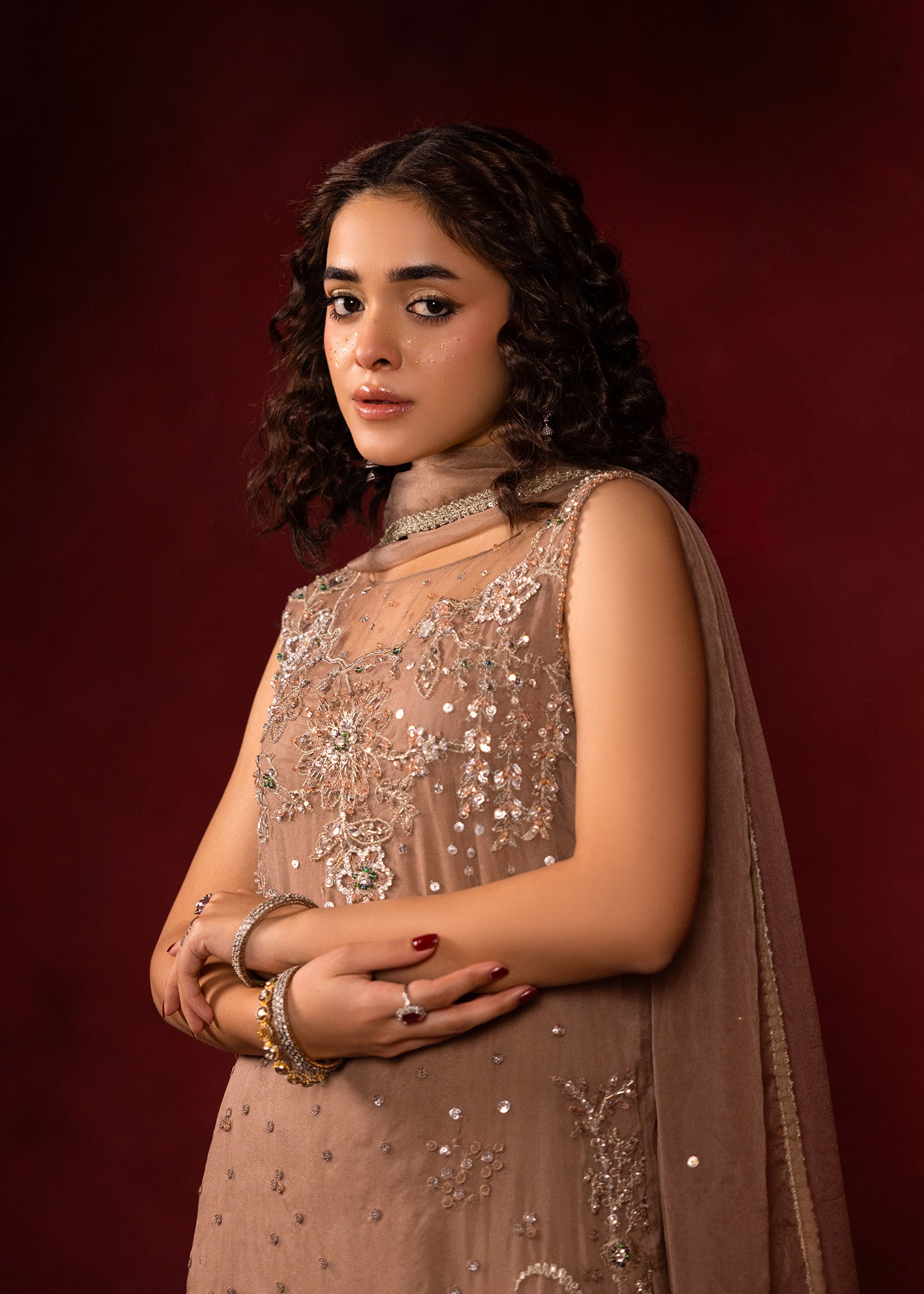 Soil Brown Ada Embroidered Organza Salwar Kameez (3-Piece) - Image 3