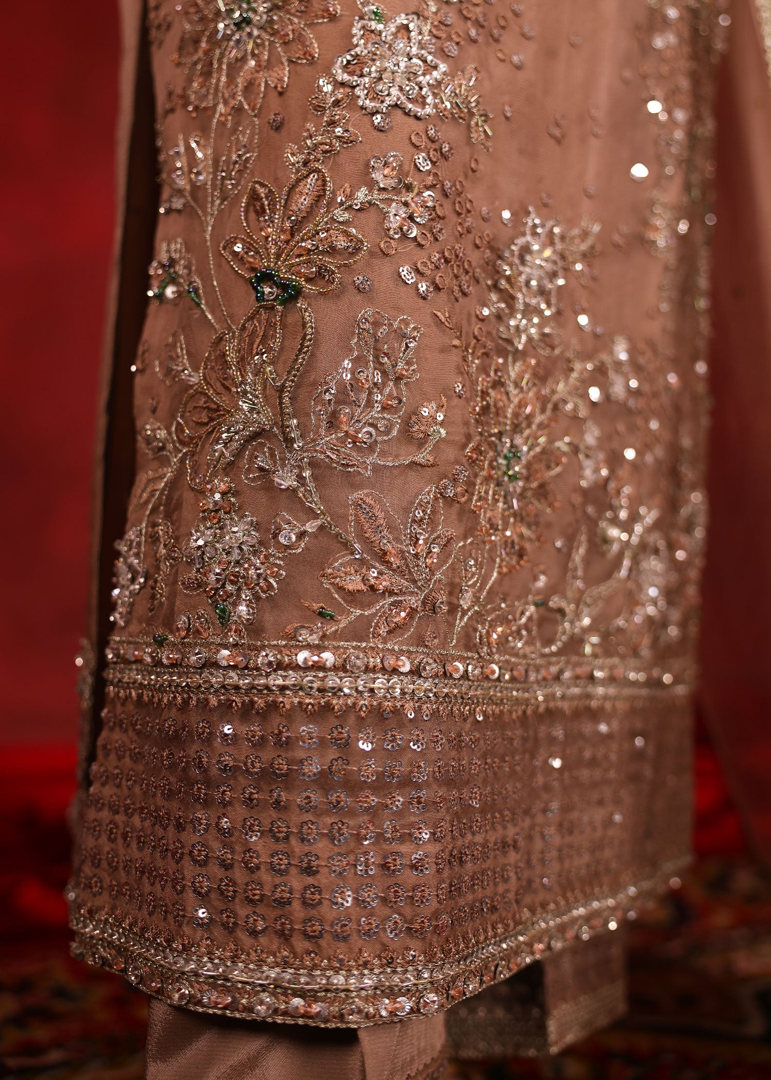 Soil Brown Ada Embroidered Organza Salwar Kameez (3-Piece) - Image 5