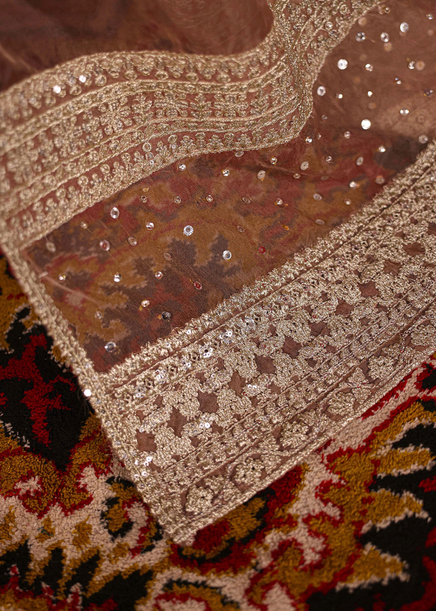 Soil Brown Ada Embroidered Organza Salwar Kameez (3-Piece) - Image 6