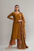 Pakistani Rust Brown Zardozi Embroidered Raw Silk Salwar Kameez (3-Piece) - Image 5