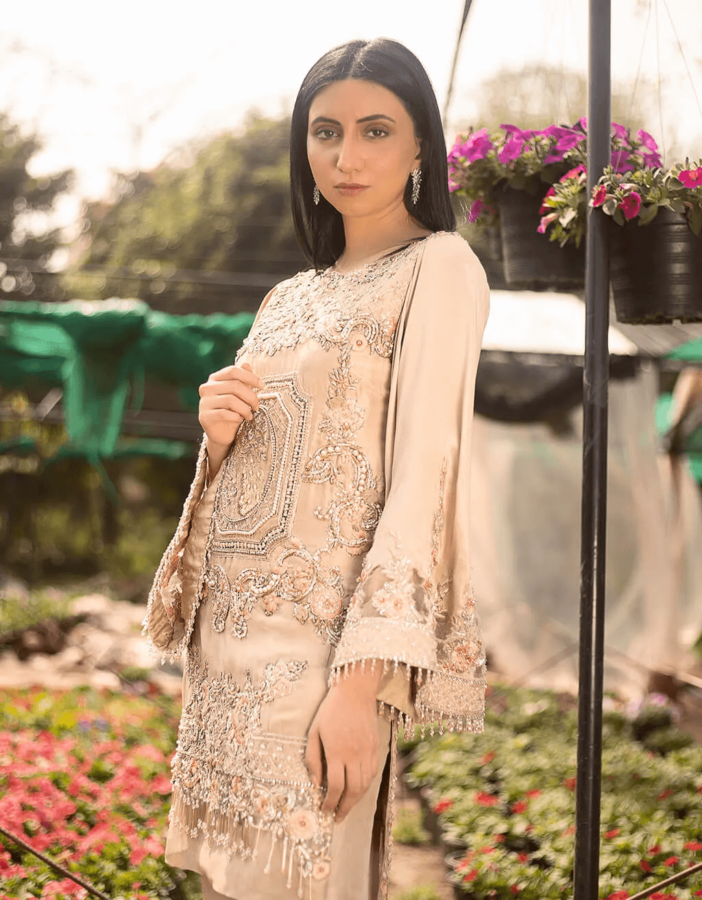 Soft Coffee Pearl Embellished Silk-Blend Salwar Kameez (3-Piece) - Image 2