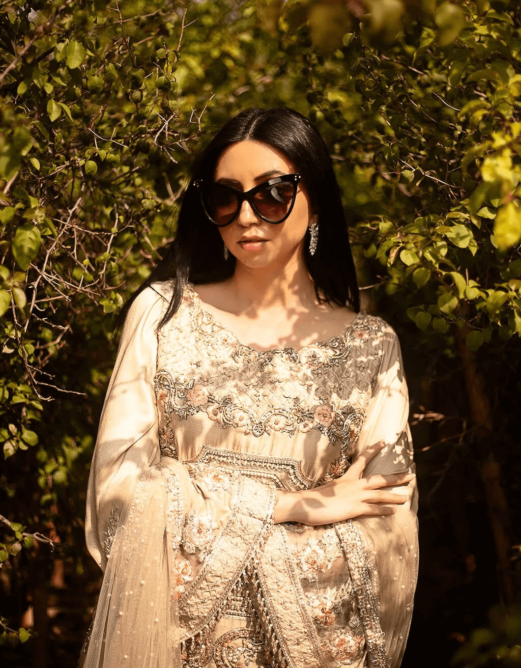 Soft Coffee Pearl Embellished Silk-Blend Salwar Kameez (3-Piece) - Image 3