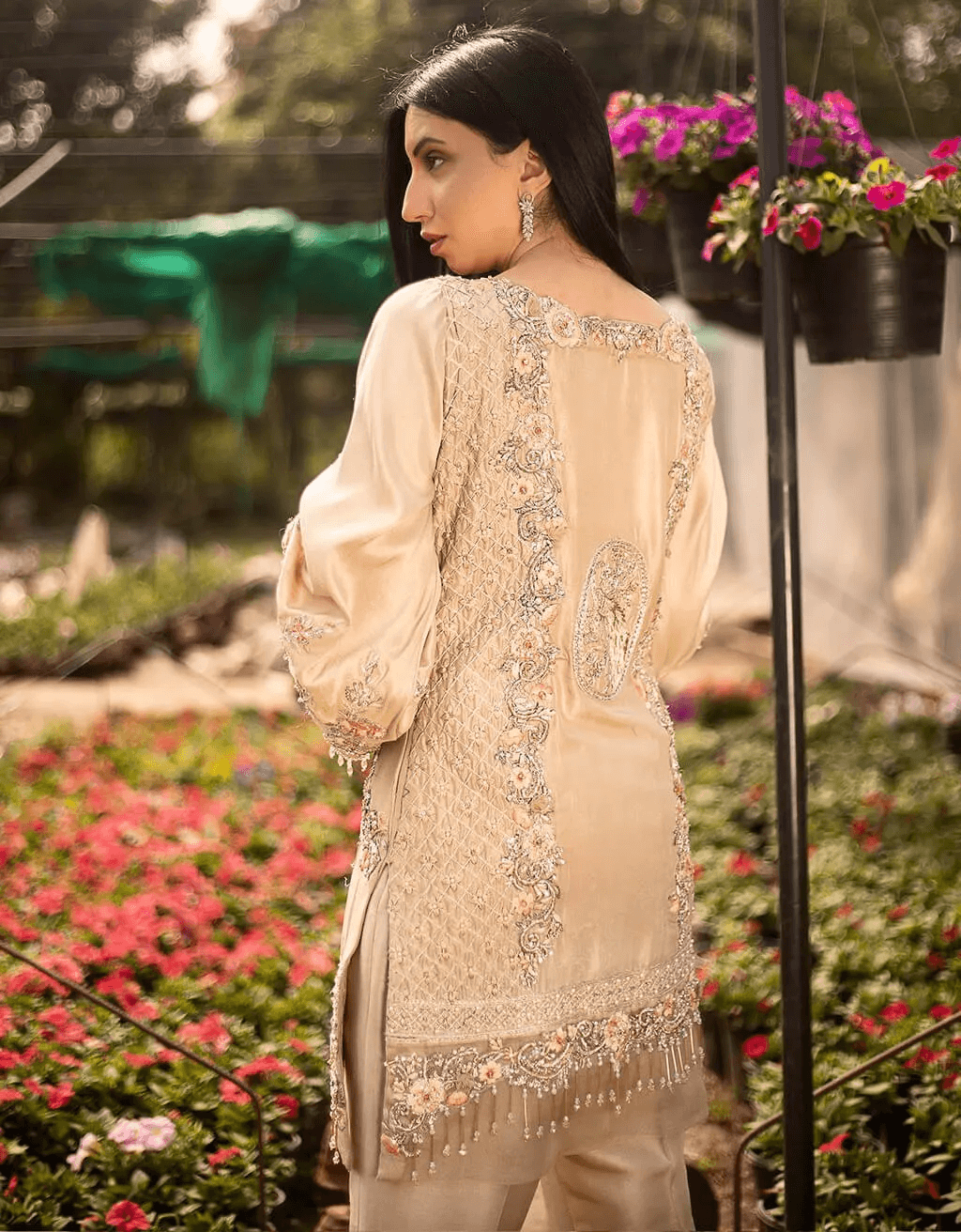 Soft Coffee Pearl Embellished Silk-Blend Salwar Kameez (3-Piece) - Image 4