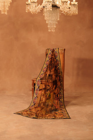 Deep Brown & Magenta Embroidered Tissue Silk Salwar Kameez (3-Piece) - Image 7