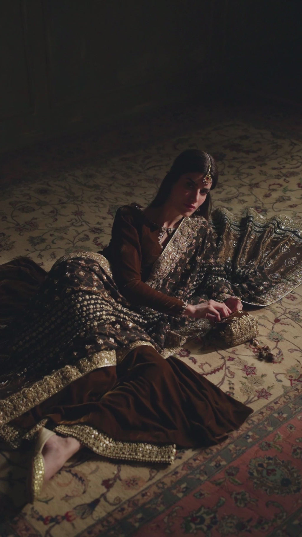 Dark Brown Embroidered Velvet Salwar Kameez (3-Piece) - Image 7