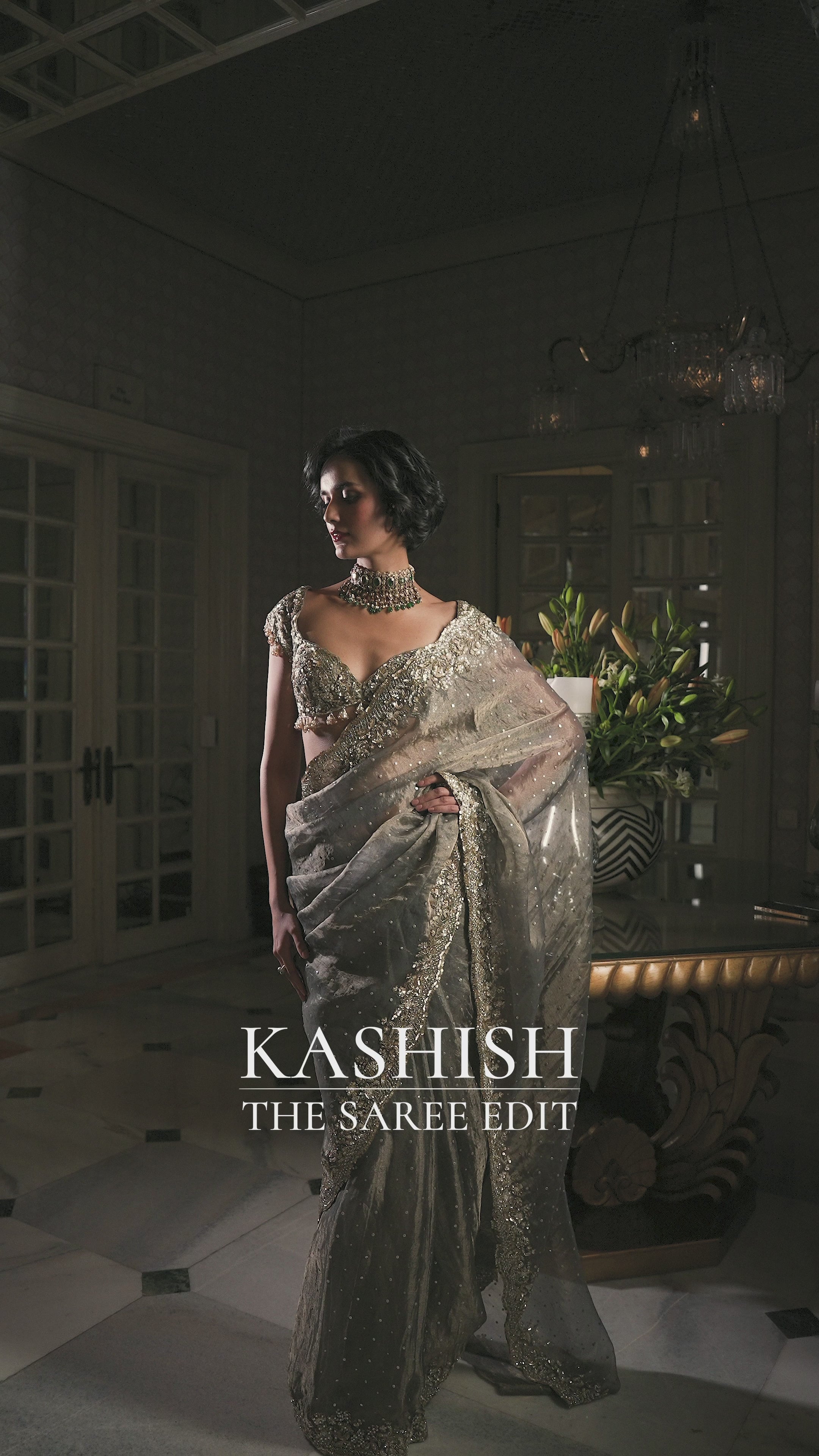 Coffee Brown Embroidered Tissue Silk Saree (2-Piece) - Image 6