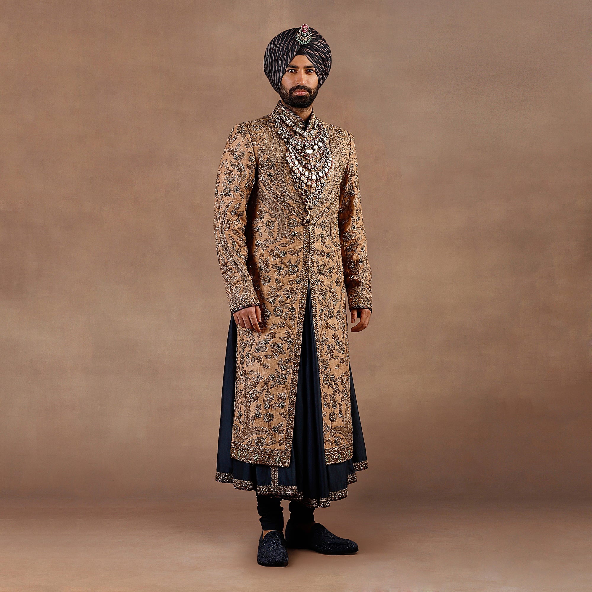 Walnut & Prussian Blue Silk Sherwani (3-Piece) - Image 2