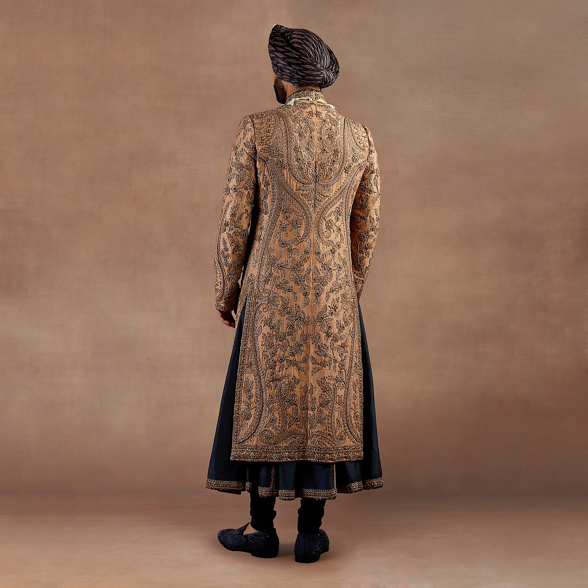 Walnut & Prussian Blue Silk Sherwani (3-Piece) - Image 3