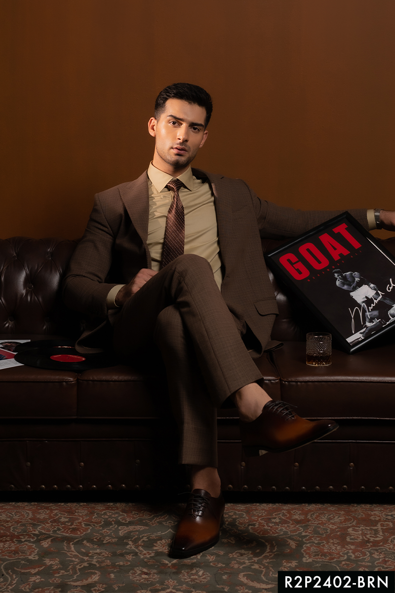 Brown Hem-Stitch Wool-Blend Two-Piece Suit (2-Piece) - Image 1