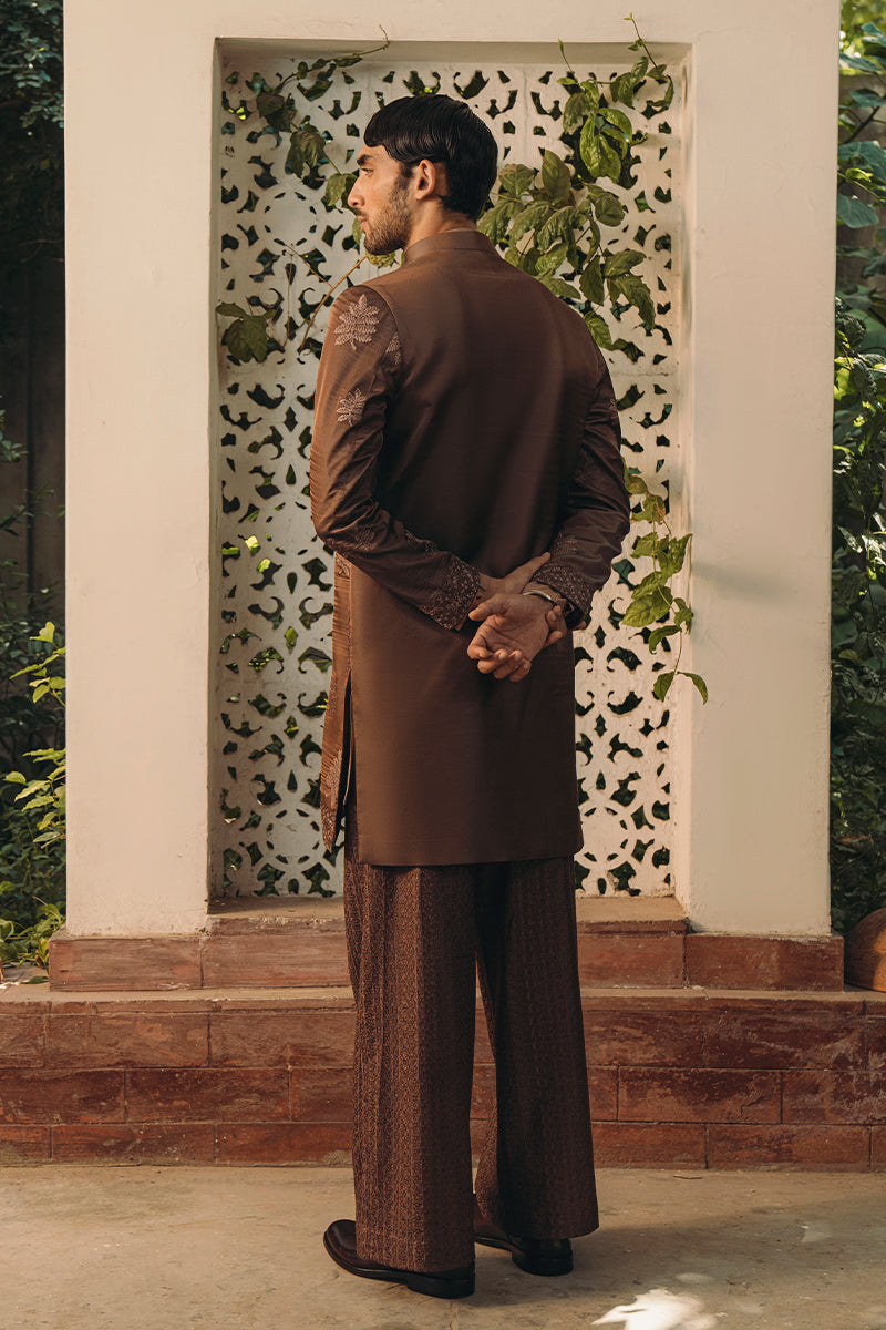 Russet Brown Embroidered Cotton Karandi Kurta Pajama (3-Piece) - Image 4