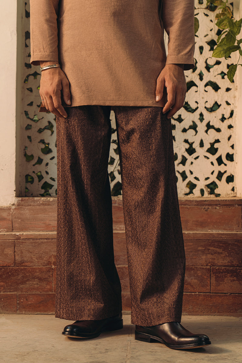 Russet Brown Embroidered Cotton Karandi Kurta Pajama (3-Piece) - Image 5
