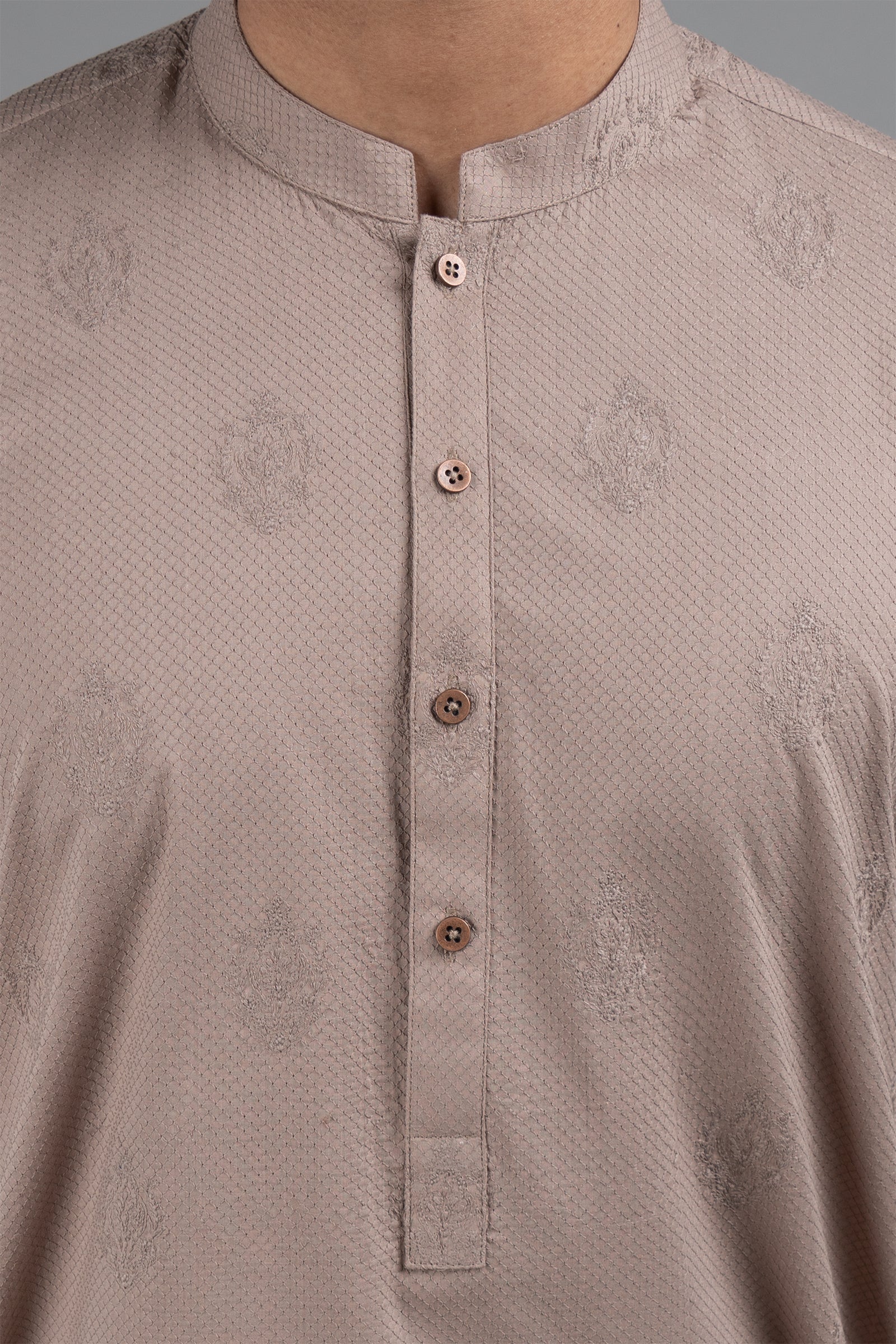 Brown Embroidered Egyptian Cotton Kurta (2-Piece) - Image 3