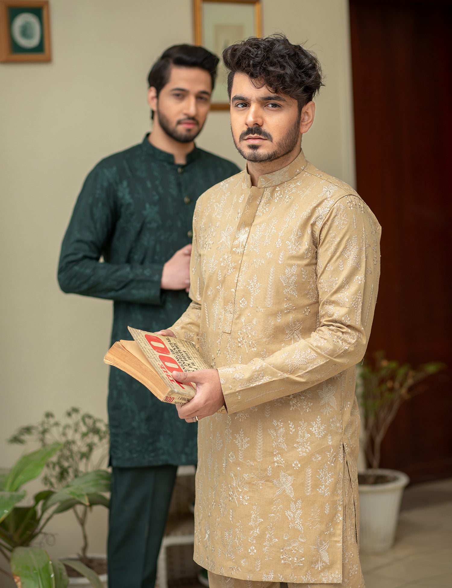 Camel Brown Embroidered Karandi Kurta (2-Piece) - Image 2