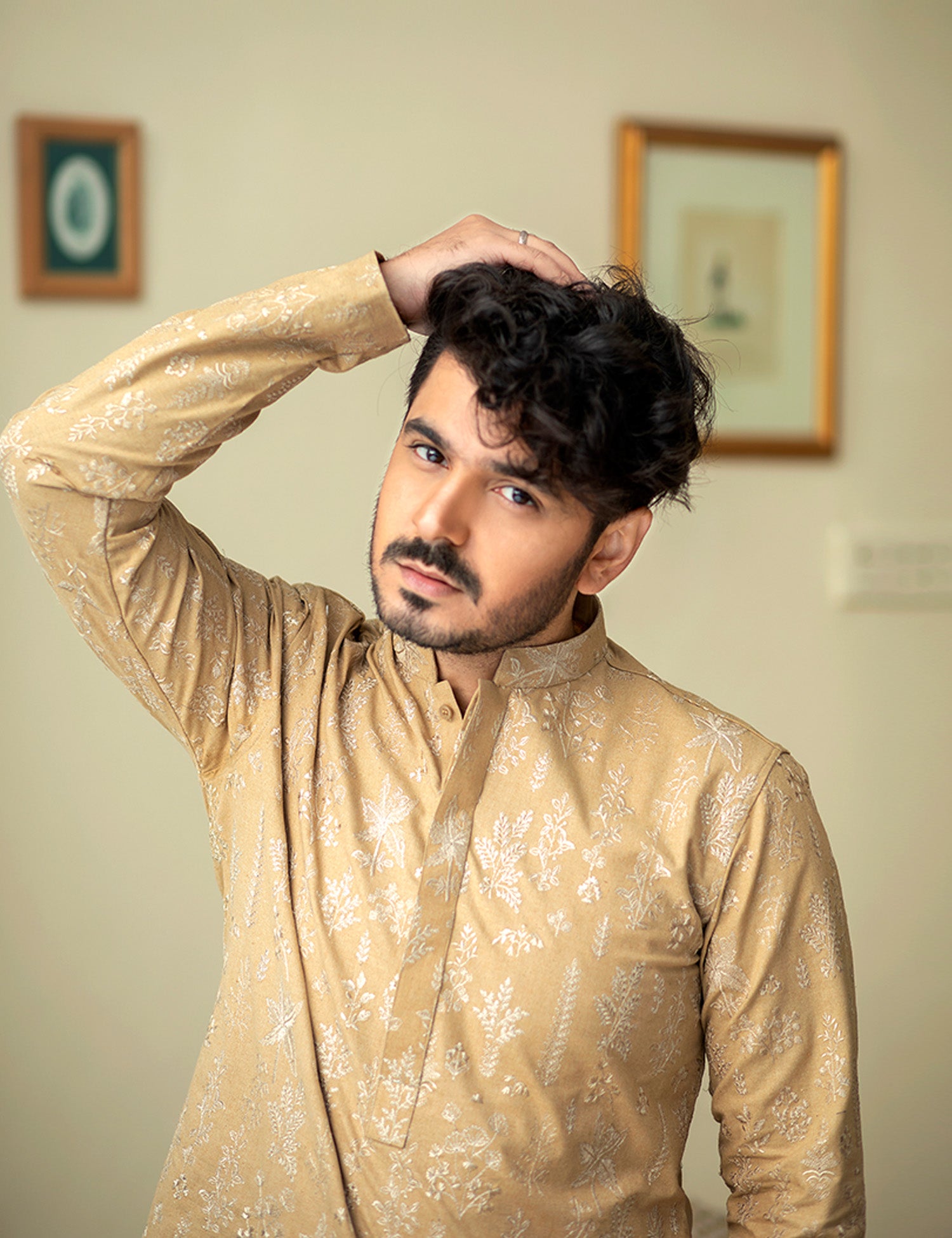 Camel Brown Embroidered Karandi Kurta (2-Piece) - Image 6