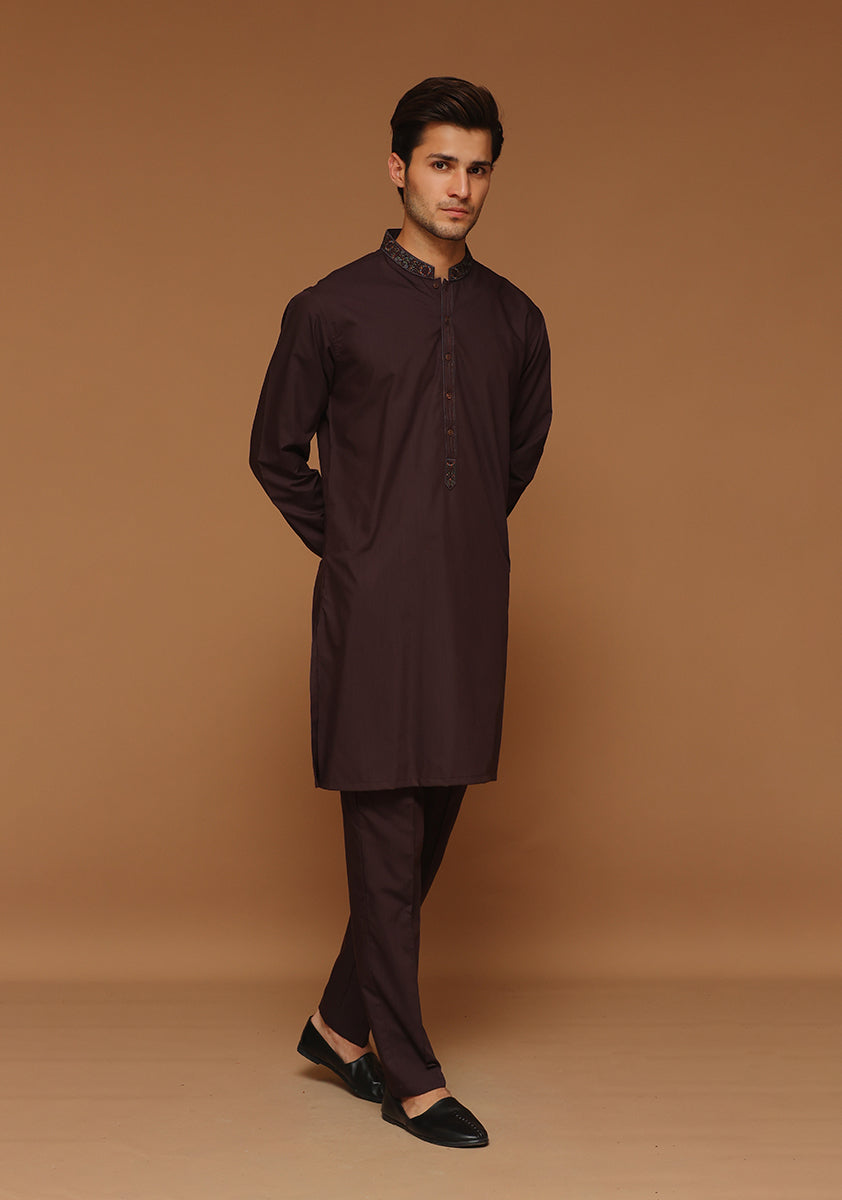 Seal Brown Embroidered Poly Viscose Kurta (2-Piece) - Image 5