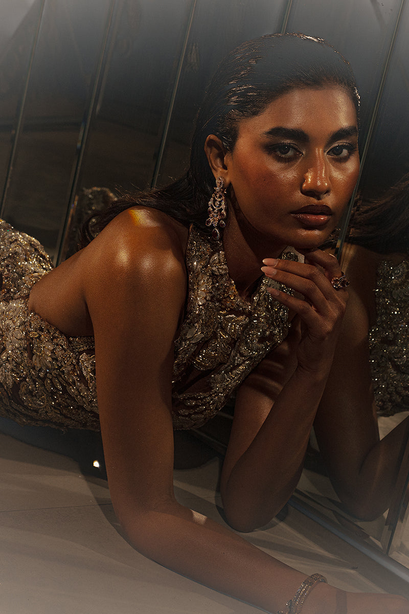 Pakistani Tobacco Hand-Embellished Sheer Net Gown (2-Piece) - Image 5