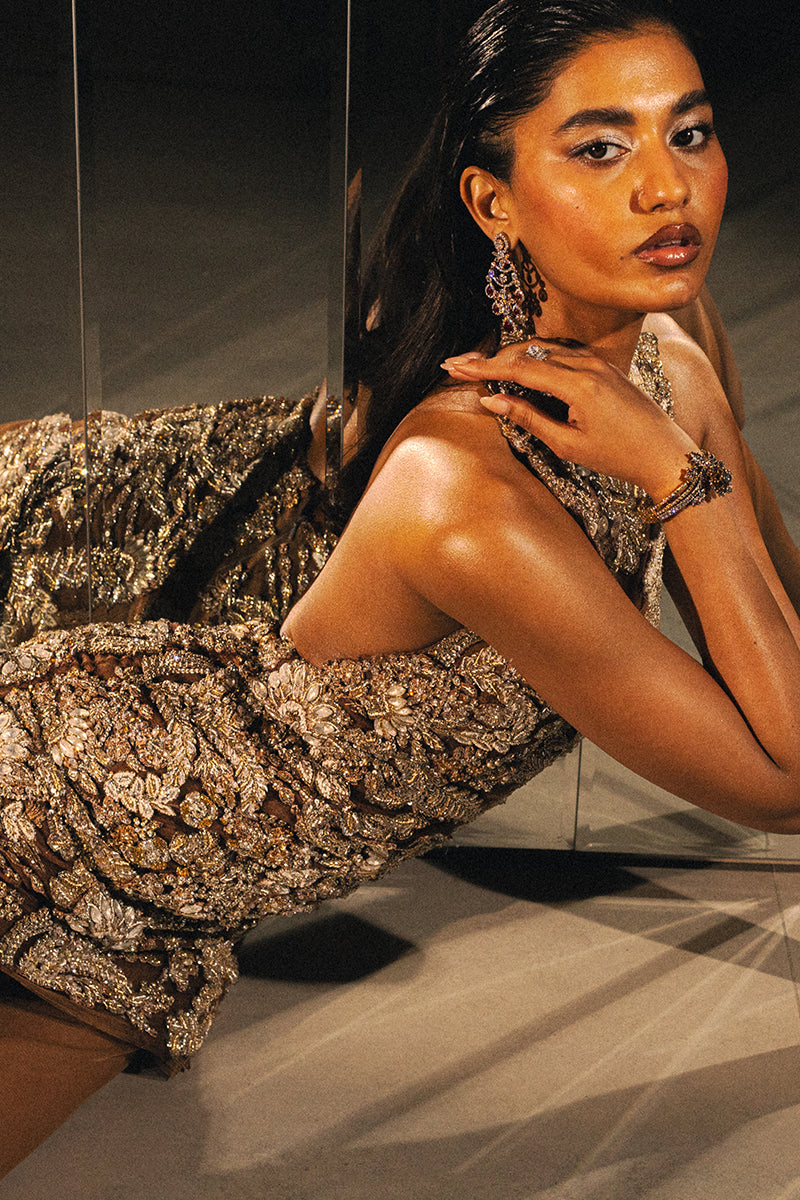 Pakistani Tobacco Hand-Embellished Sheer Net Gown (2-Piece) - Image 7