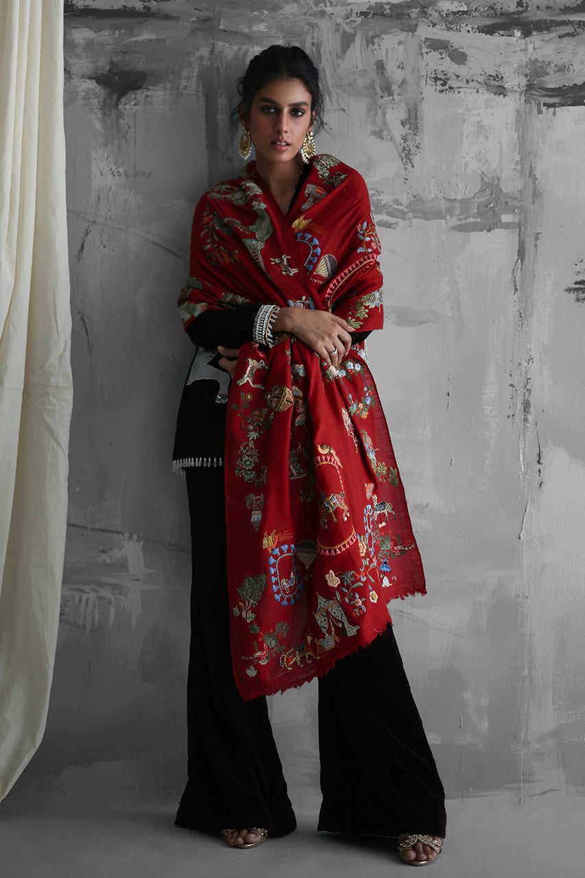 Pakistani Brown Velvet Hi-Low Jacket Set (3-Piece) - Image 2