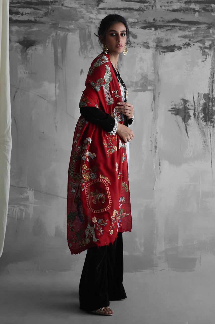 Pakistani Brown Velvet Hi-Low Jacket Set (3-Piece) - Image 7