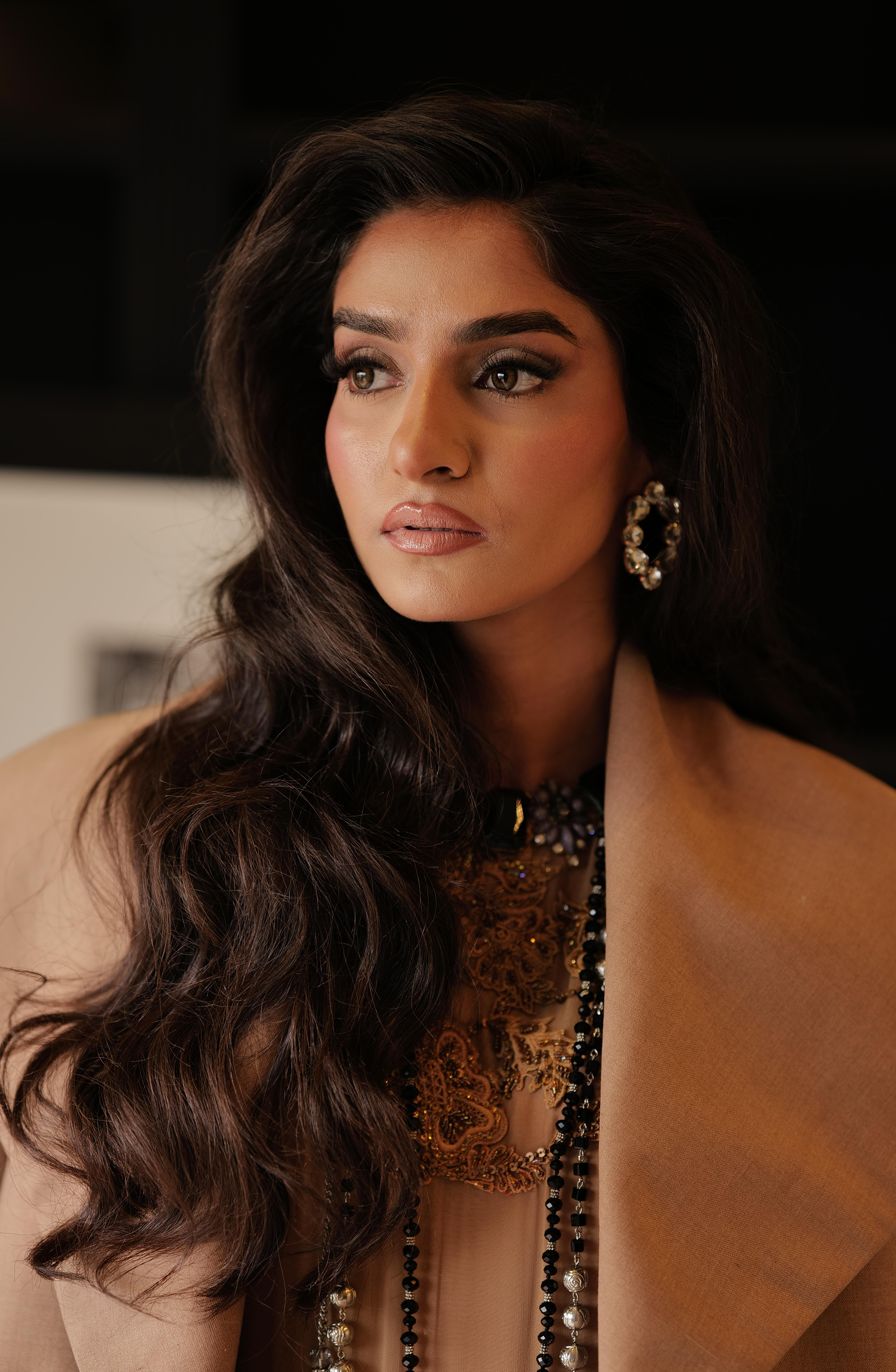 Pakistani Camel Brown Embroidered Tropical Jacket & Georgette Jumpsuit (2-Piece) - Image 4