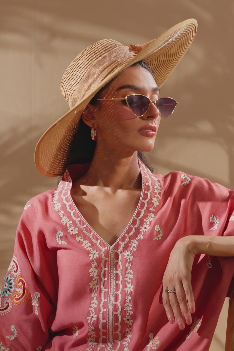 Rust Aari Embroidered Khadi Silk Kaftan (1-Pc) - Image 9