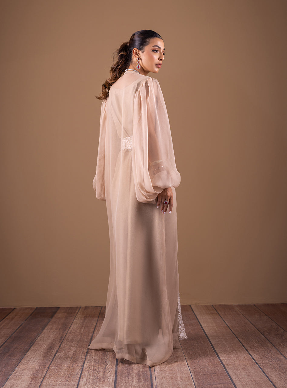 Coffee Embroidered Chiffon Jacket & Silk Kaftan (2-Piece) - Image 4