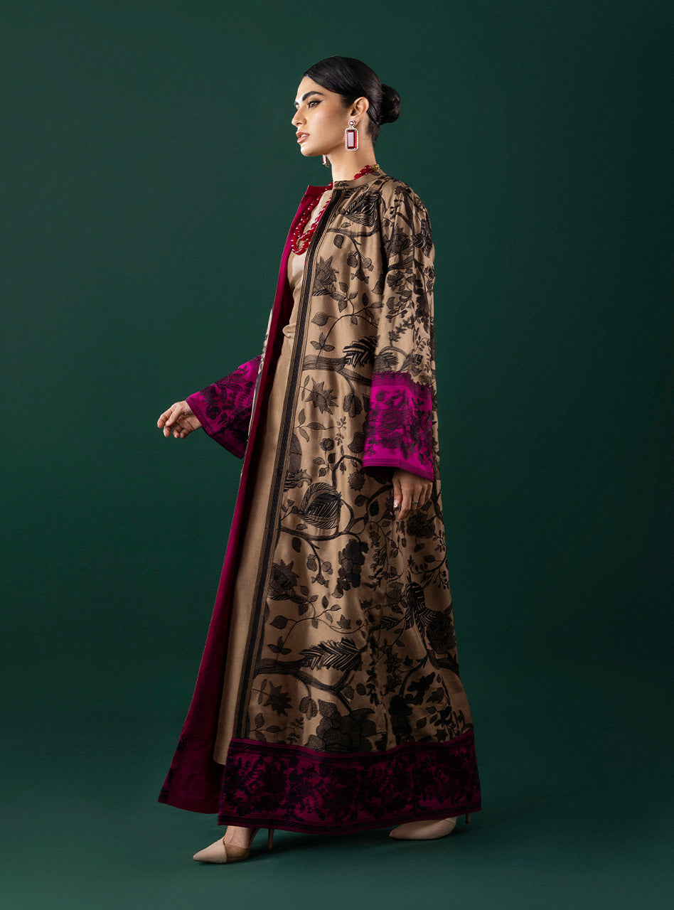 Pakistani Coffee Kantha Embroidered Silk-Blend Kaftan (3-Piece) - Image 8