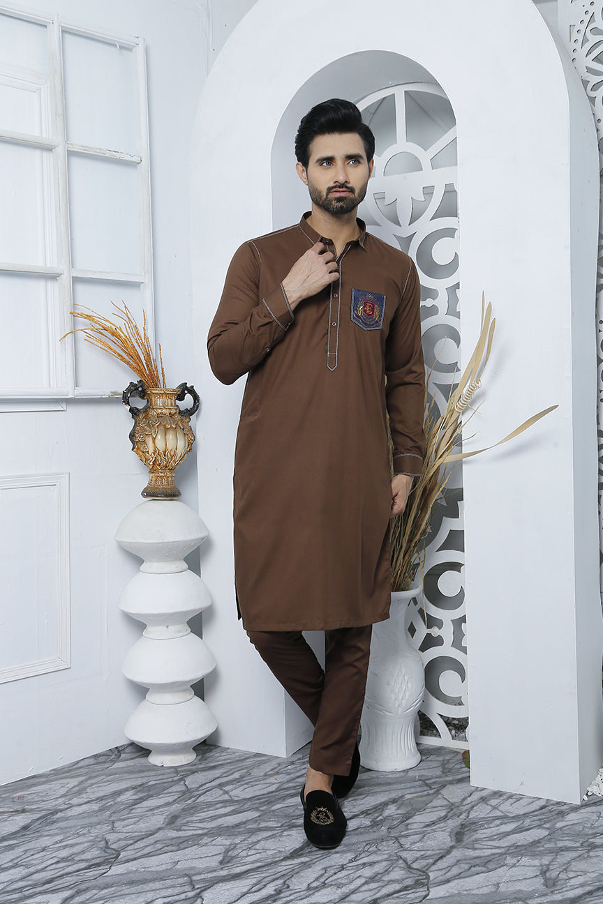 Brown Embroidered Blended Kurta Pajama (2-Piece) - Image 3