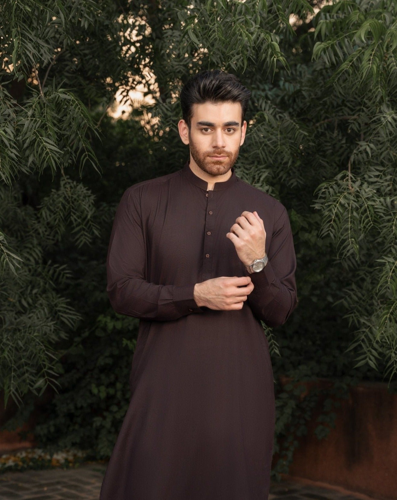 Dark Brown Blended Fabric Kurta Pajama (2-Piece) - Image 6
