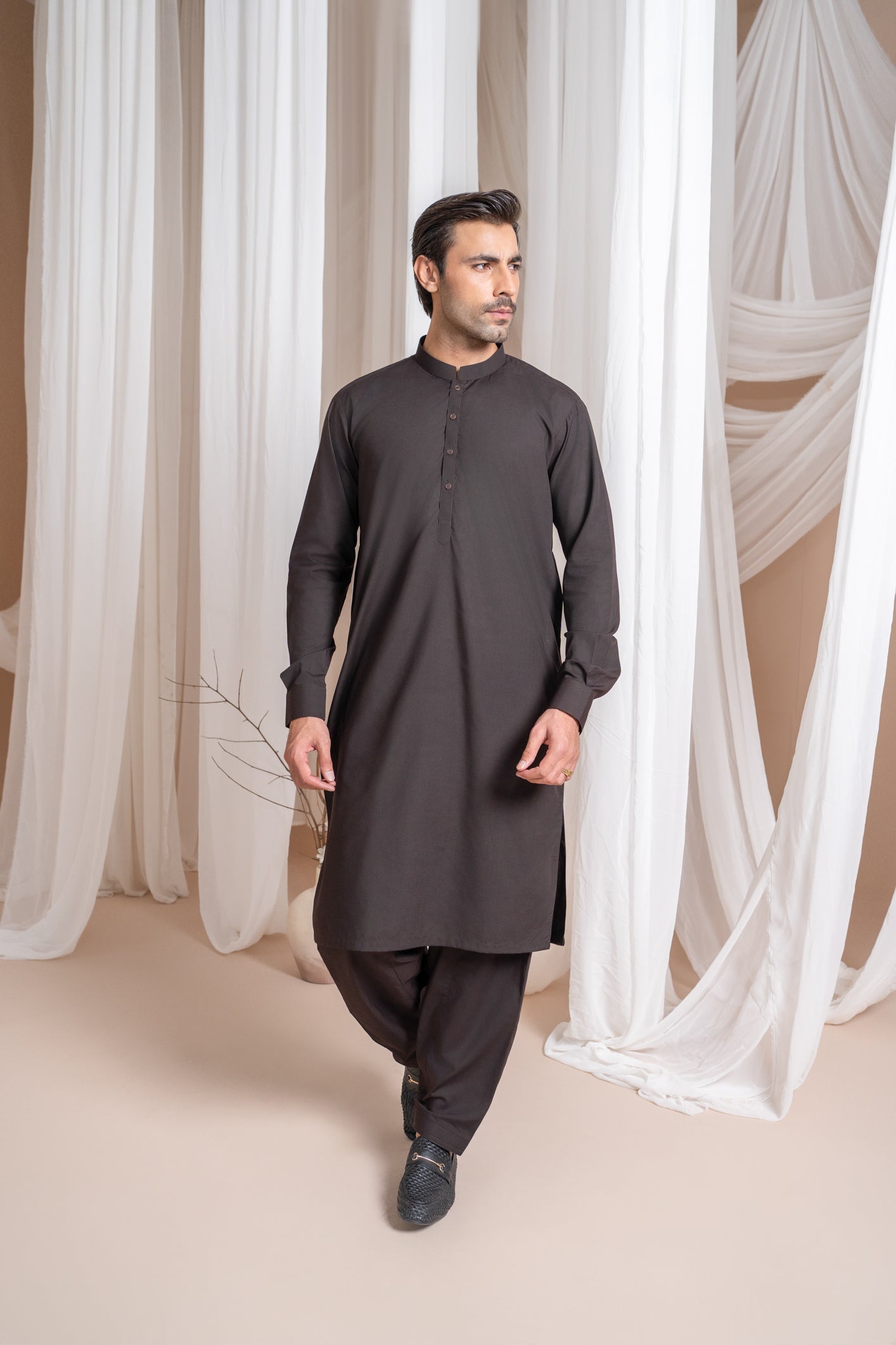 Dark Brown Blended Fabric Kurta Pajama (2-Piece) - Image 8