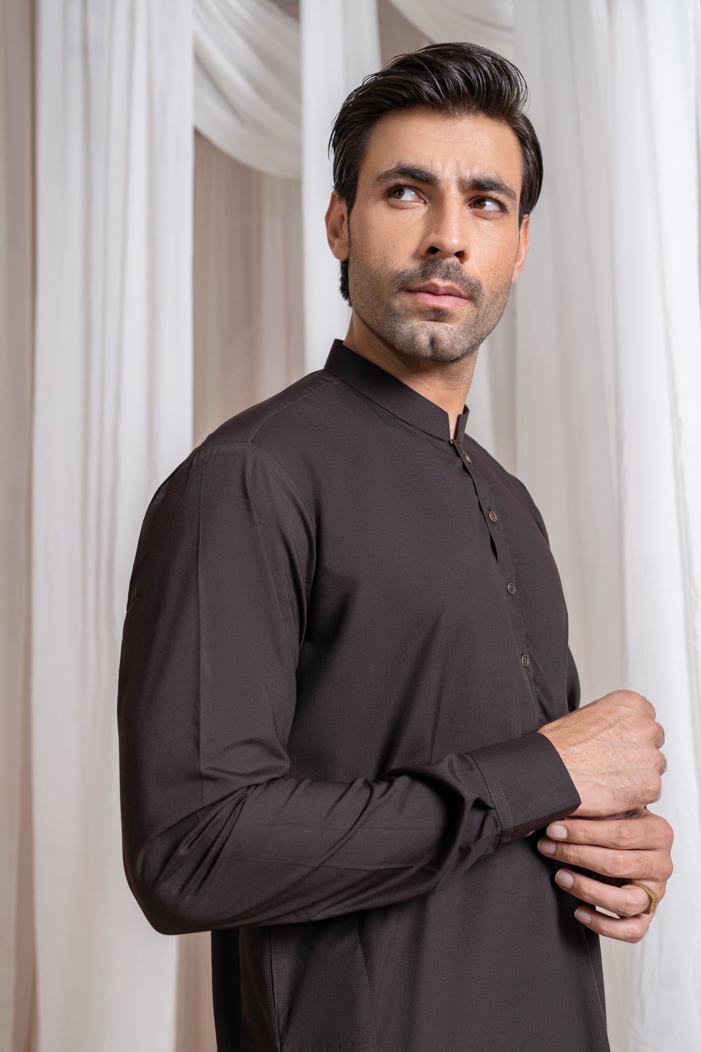 Dark Brown Blended Fabric Kurta Pajama (2-Piece) - Image 9