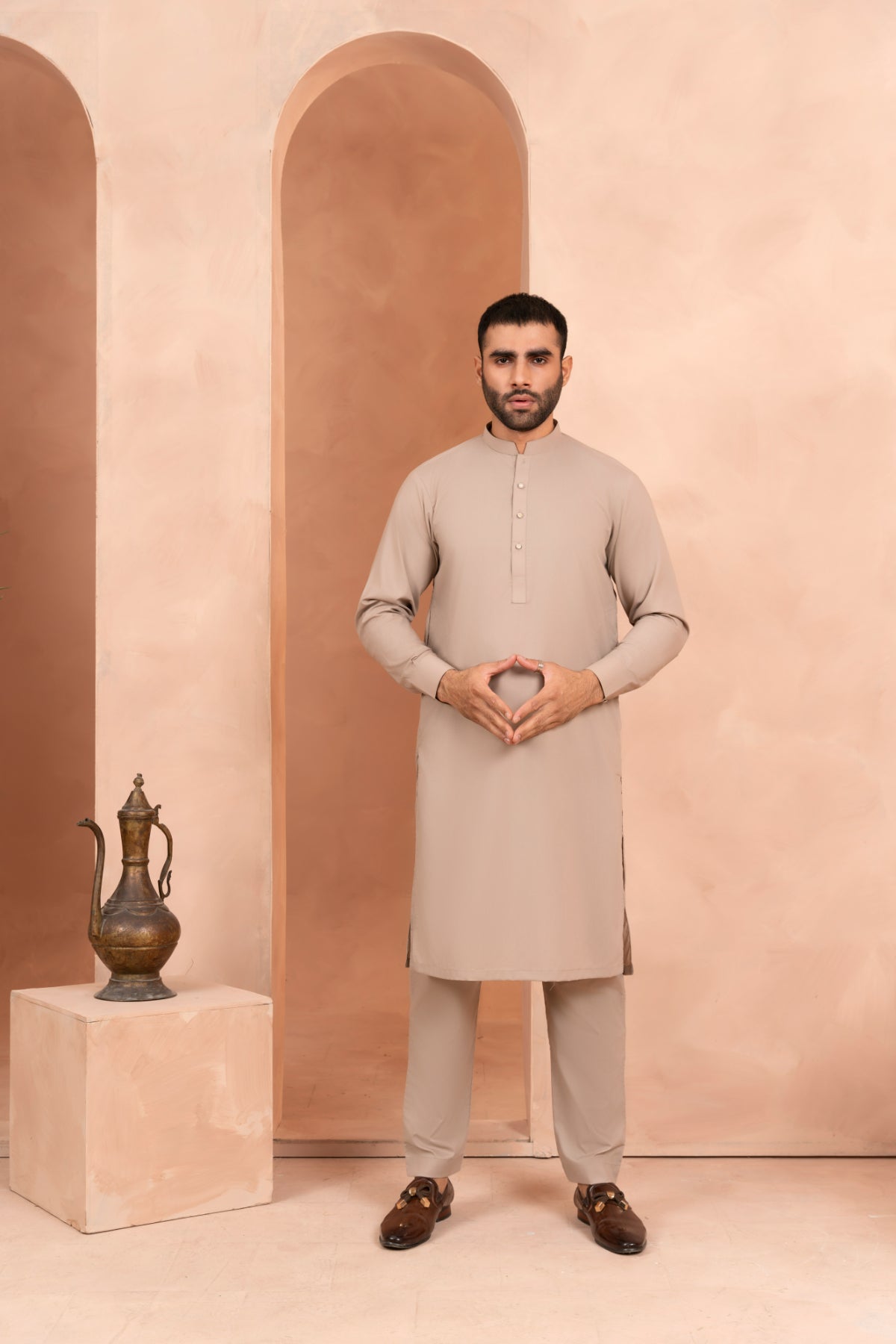 Biscotti Brown Blended Fabric Kurta Trouser (2-Piece) - Image 1