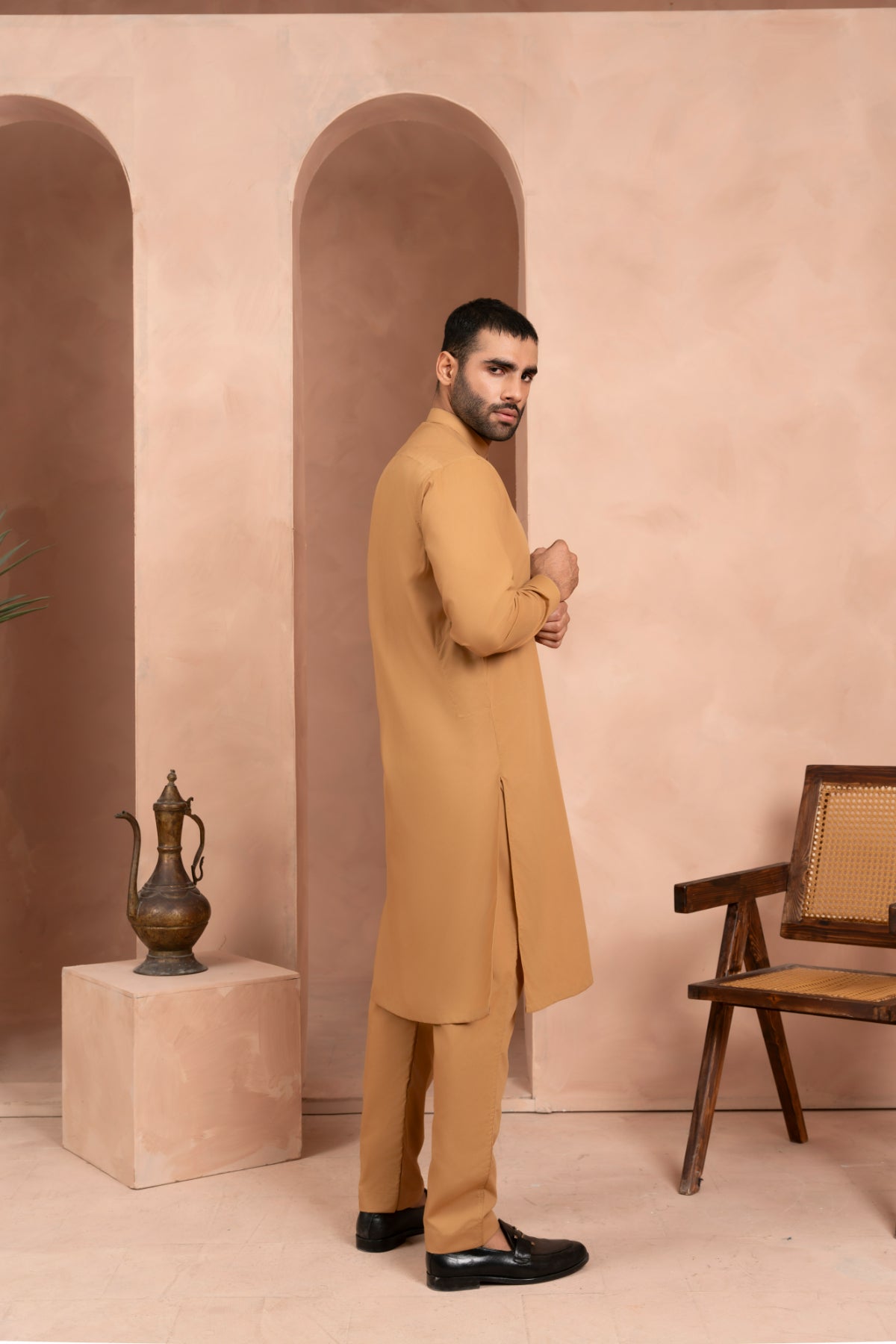 Rust Tonal-Stitched Blended Fabric Kurta Trouser (2-Piece) - Image 3