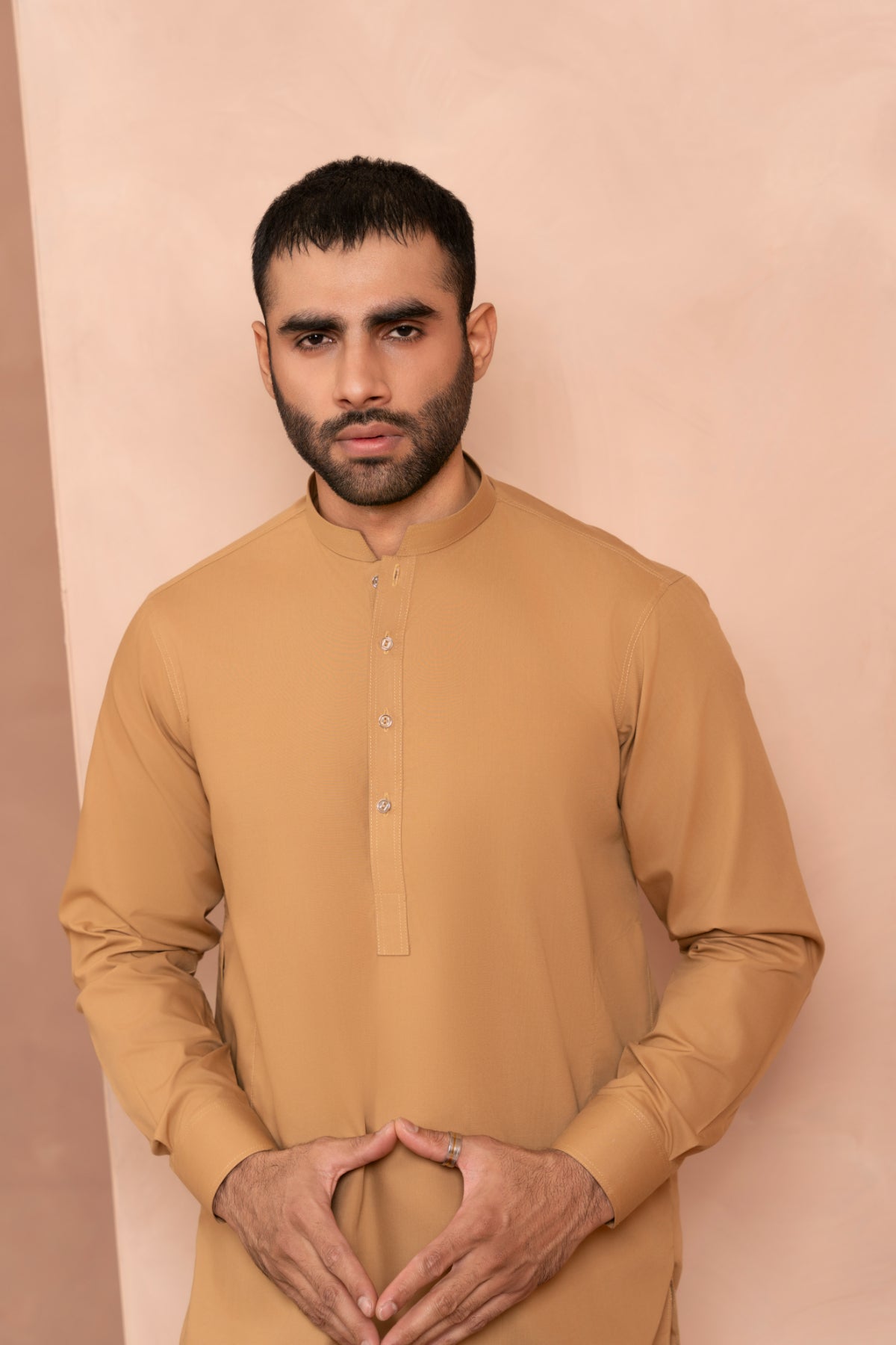 Rust Tonal-Stitched Blended Fabric Kurta Trouser (2-Piece) - Image 4