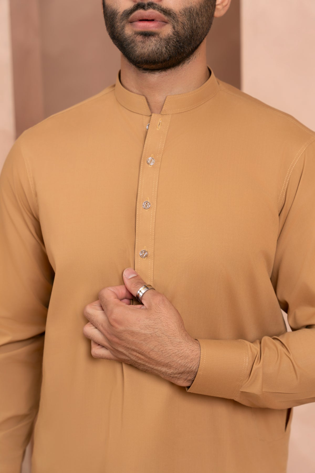 Rust Tonal-Stitched Blended Fabric Kurta Trouser (2-Piece) - Image 5