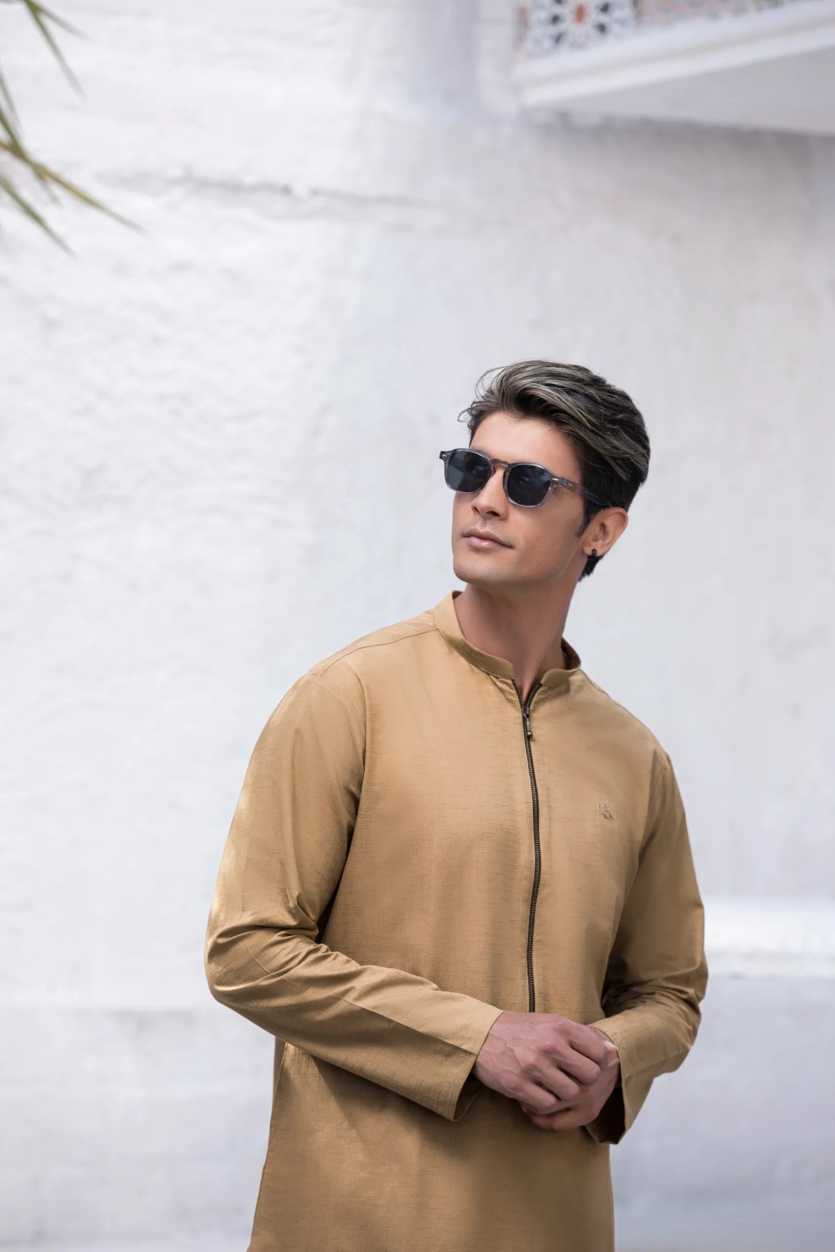 Camel Brown Solid Cotton Blend Kurta (2-Piece) - Image 1