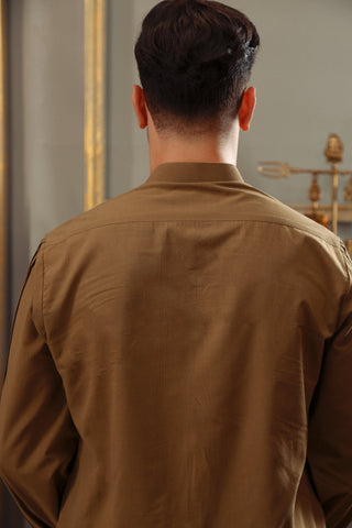 Light Brown Cotton Blend Kurta Trouser Set (2-Piece) - Image 5