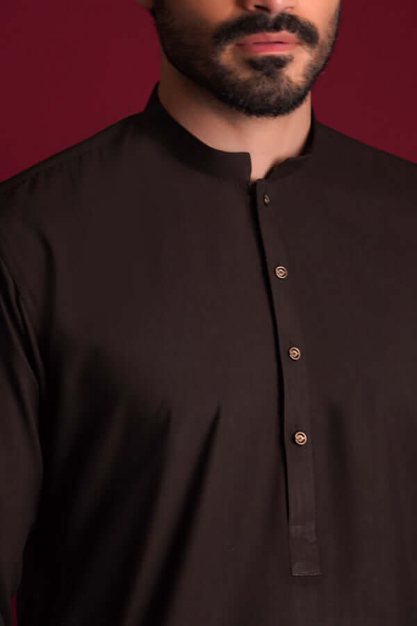 Deep Chocolate Brown Cotton Blend Kurta Pajama (2-Piece) - Image 2