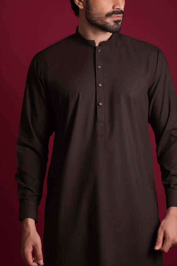 Deep Chocolate Brown Cotton Blend Kurta Pajama (2-Piece) - Image 5