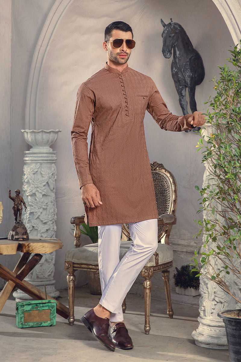 Brown Chikankari Cotton Kurta (2-Piece) - Image 1