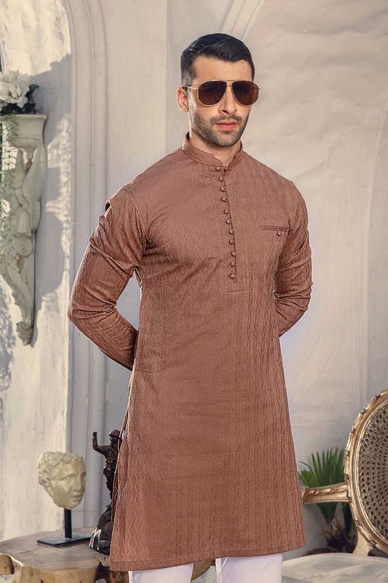 Brown Chikankari Cotton Kurta (2-Piece) - Image 2
