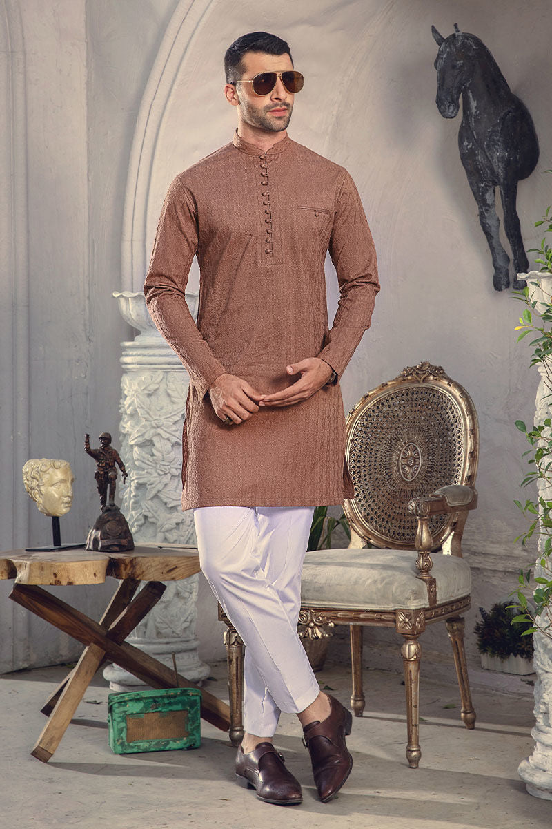 Brown Chikankari Cotton Kurta (2-Piece) - Image 4