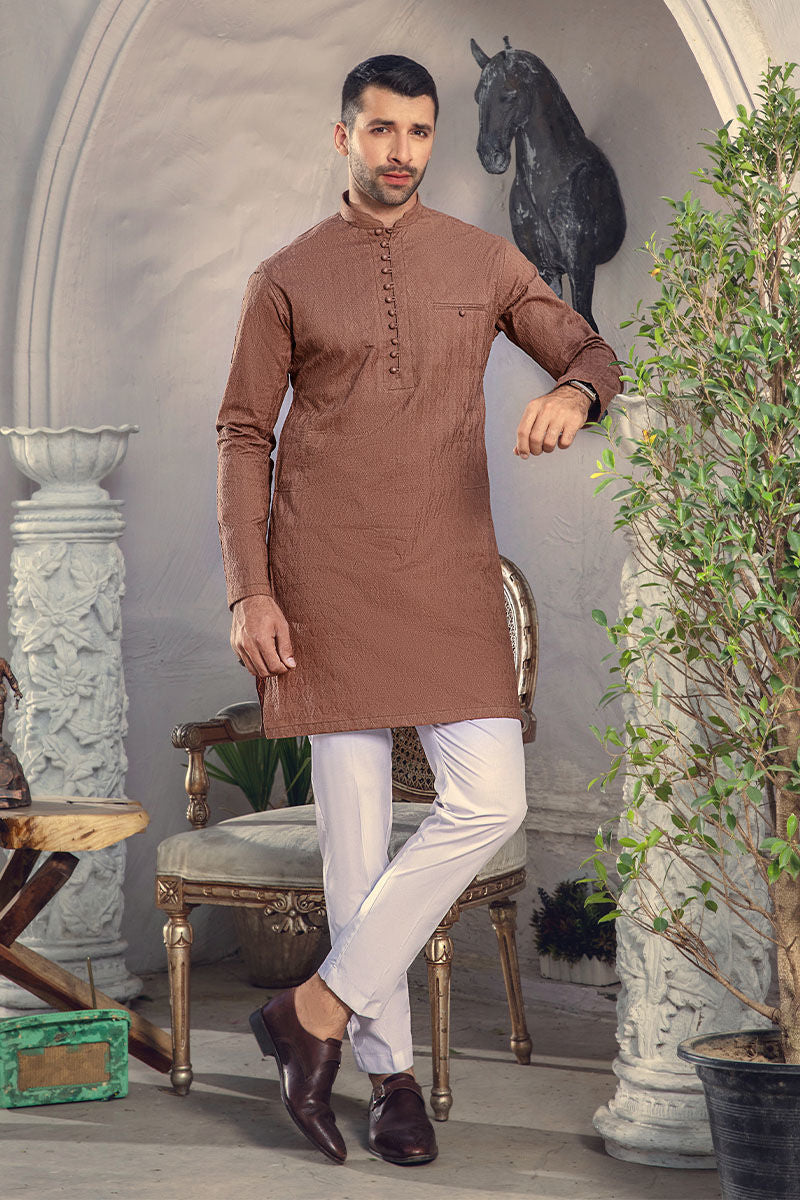 Brown Chikankari Cotton Kurta (2-Piece) - Image 5