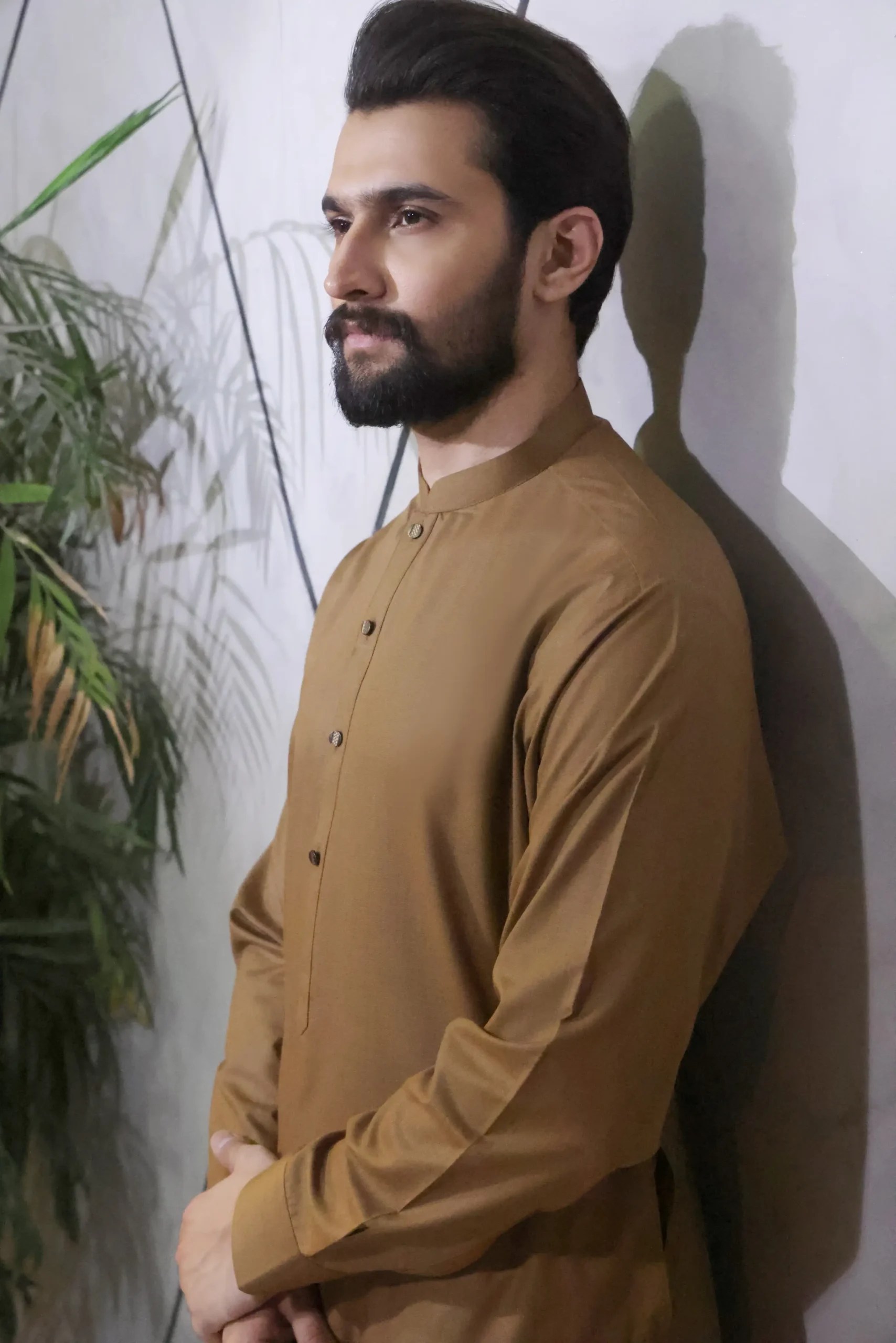 Peanut Brown Plain Cotton-Polyester Kurta Pajama (2-Piece) - Image 2
