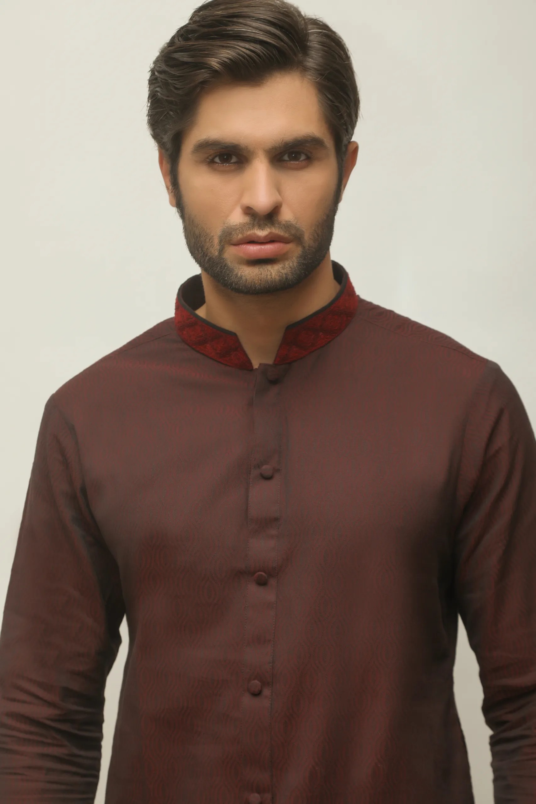 Deep Brown Textured Cotton-Blend Kurta (2-Piece) - Image 1