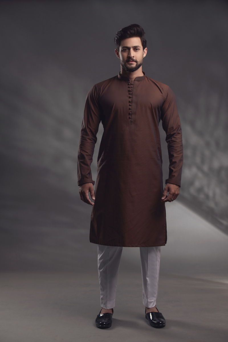 Brown Cotton Kurta Pajama Set (2-Piece) - Image 1