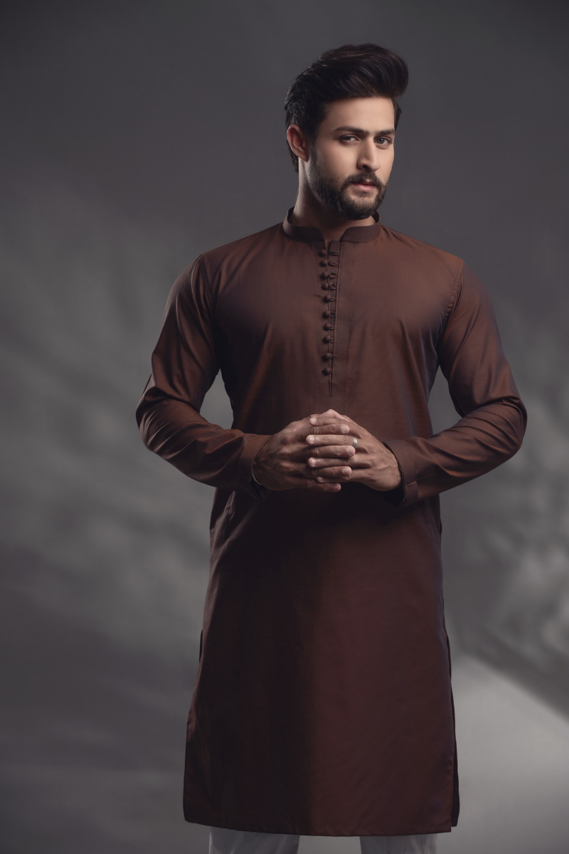 Brown Cotton Kurta Pajama Set (2-Piece) - Image 2