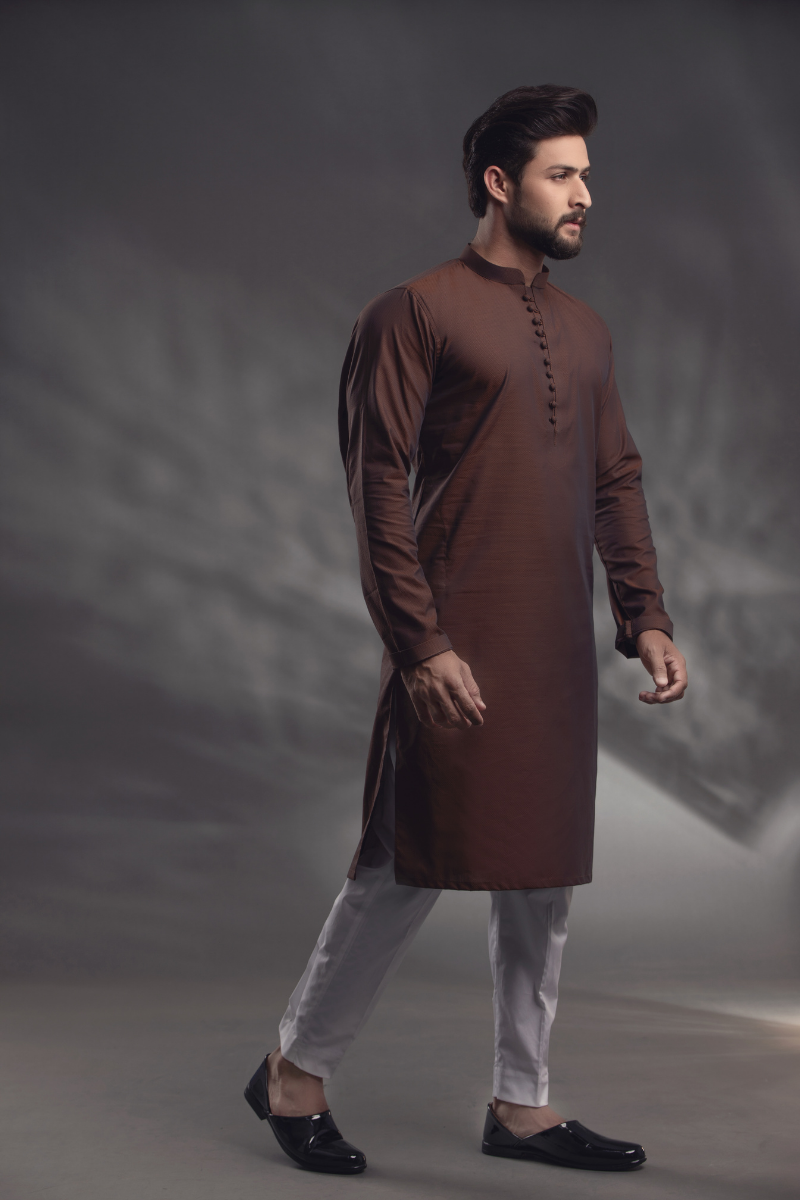 Brown Cotton Kurta Pajama Set (2-Piece) - Image 3