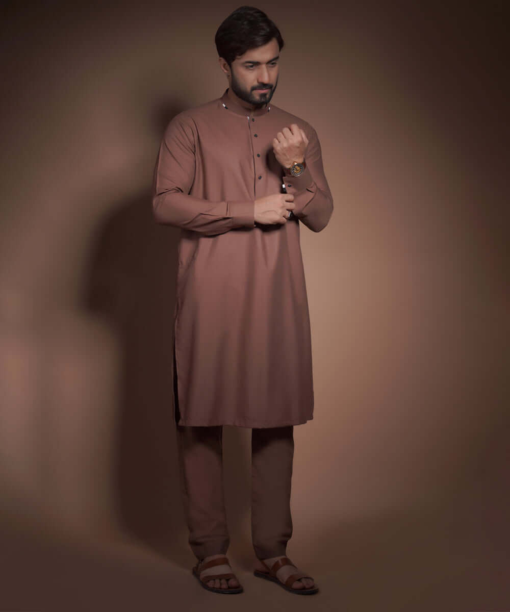 Medium Copper Textured Cotton-Viscose Kurta Pajama (2-Piece) - Image 2