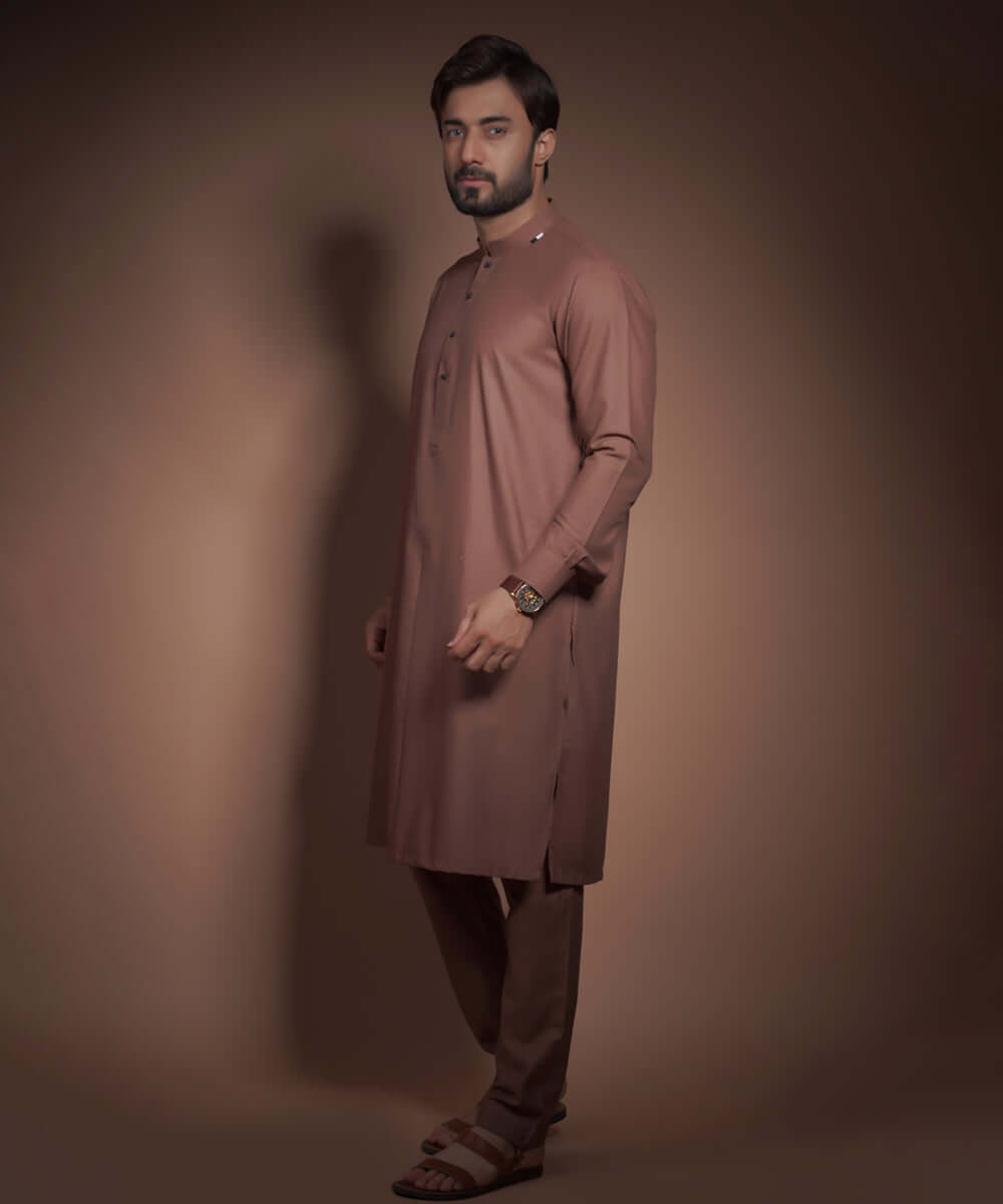 Medium Copper Textured Cotton-Viscose Kurta Pajama (2-Piece) - Image 3